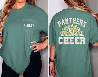 Glitter Custom Cheer Pocket T-Shirt |  Cheerleader Shirt | Cheerleader Shirt für Mama | Komfortfarben |  Personalisierte Jubeln Shirt