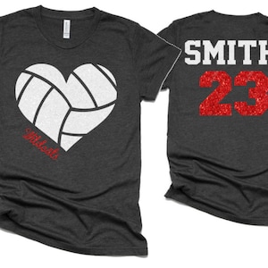 Glitzer-Volleyball-Herz-Shirt | Beachvolleyball T-Shirt | Korbball Bling | Strandvolleyball Mom Shirts | Bella Canvas T-Shirt | Jugend und Erwachsene