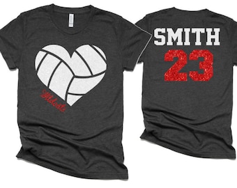 Glitter Volleyball Heart Shirt | Volleyball Shirts | Volleyball Bling | Volleyball Mom Shirts | Bella Canvas T-shirt | Youth and Adult