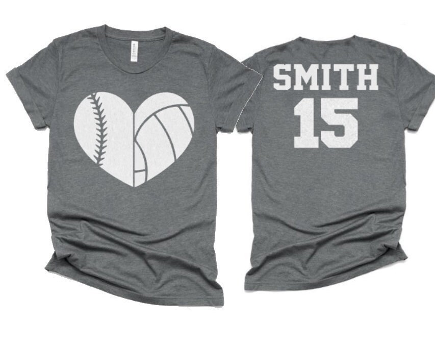 Glitter Volleyball and Softball Heart Shirt | Volleyball Shirts | Volleyball Bling | Bella Canvas T-shirt | Youth and Adult
