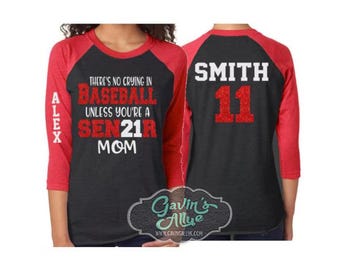 Maglietta per mamma di baseball senior con glitter / Maglietta a maniche 3/4 / Maglietta per mamma di baseball personalizzata