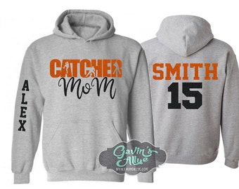 Glitter Baseball Catcher Mom Hoodie | Baseball Hoodie | Baseball Spirit Wear | Customize with your Colors