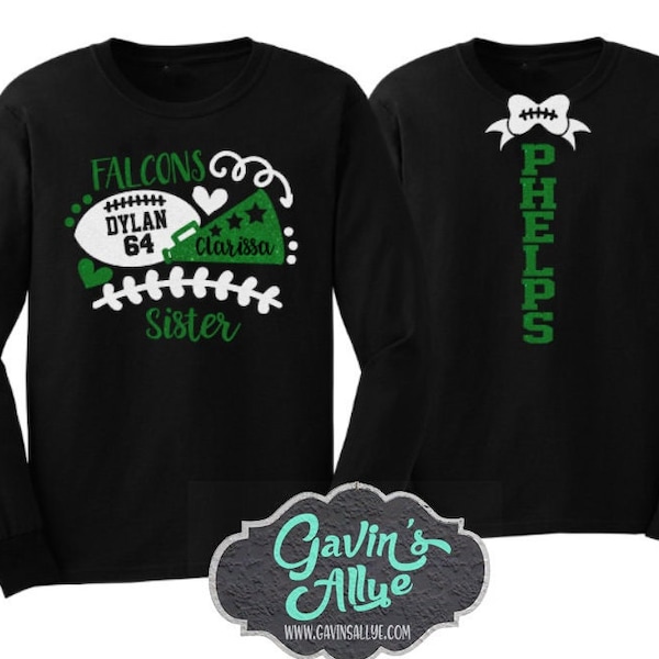 Camiseta de fútbol y porristas con purpurina / Camiseta para hermanas futbolistas / Camisetas de fútbol / Camiseta de manga larga / Fútbol con brillo / Colores personalizados