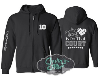 Glitter Volleyball Zip Hoodie | Volleyball Mom Hoodie | Customize Colors