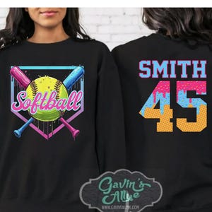 Personalized Softball Drip Crewneck Sweatshirt, Gift for Mom, ice cream drip tee, DTF Customized Softball Mom Shirt, Team Mom T Shirt