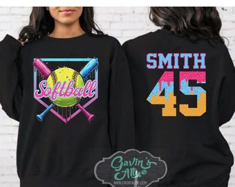 Personalized Softball Drip Crewneck Sweatshirt, Gift for Mom, ice cream drip tee, DTF Customized Softball Mom Shirt, Team Mom T Shirt