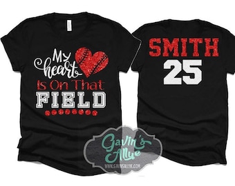Glitter Baseball Mom Shirt| My Heart is that Field | Baseball Shirt | Bella Canvas Tshirt | Customize your team & colors