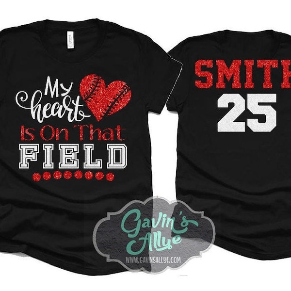 Glitter Baseball Mom Shirt| My Heart is that Field | Baseball Shirt | Bella Canvas Tshirt | Customize your team & colors