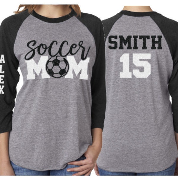 Glitter Soccer Mom Shirt | Soccer Shirt | Customize Team & Colors | 3/4 Sleeve Raglan