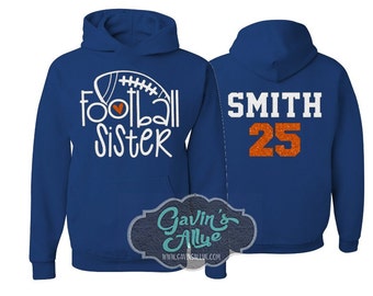 Glitter Football Sister Hoodie | Football Hoodie | Customize with your Team & Colors | Adult or Youth Sizes