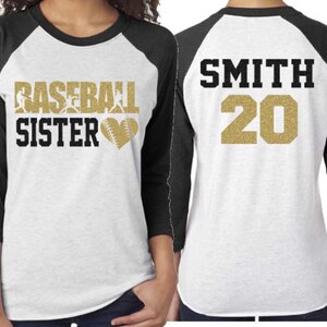 Camisa de béisbol con brillo / Camisas de béisbol / Hermana de béisbol / Ropa de espíritu de béisbol / Personalizar colores / Jóvenes o adultos