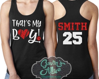 Glitter Baseball Mom Tank Top | That's My Boy | Baseball  Racerback Tank | Custom Baseball Tank Top | Customize name & number