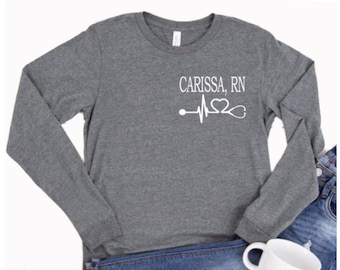 Nurse Shirts | RN Shirts | Nurse Heart Shirt | Nurse Shirt | Long Sleeve Shirt | LVN Shirts