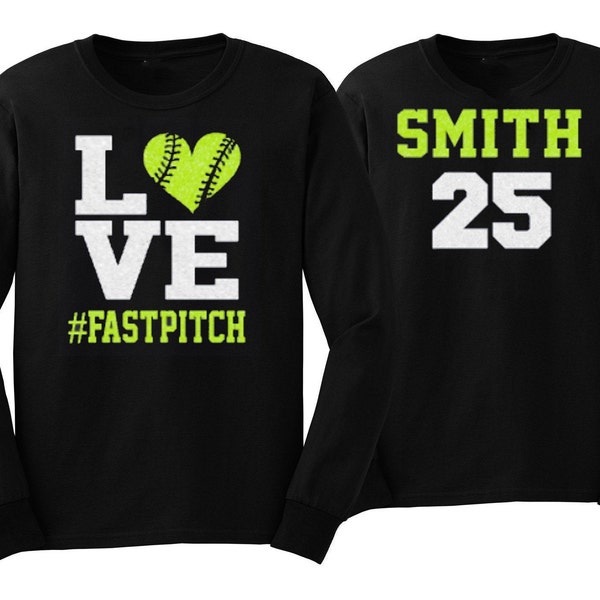 Glitter Softball Shirt | Softball Shirts | Fastpitch | Long Sleeve Tshirt | Customize Colors | Adult or Youth Sizes