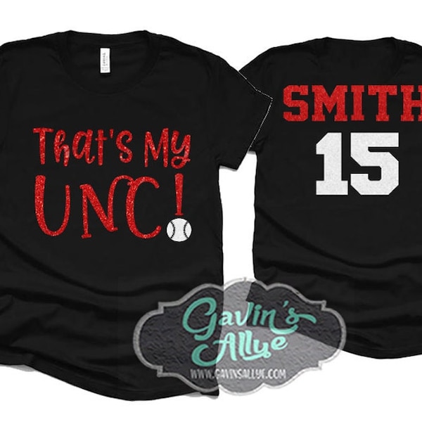 Camiseta de béisbol con purpurina / Ese es mi tío / Camisetas de béisbol / Camiseta de béisbol o sóftbol de manga corta / Juvenil o adulto