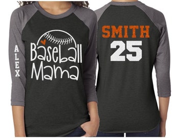 Glitter Baseball Mama Shirt | Glitter Baseball Mom 3/4 Sleeve Raglan Shirt | Customize Team & Colors