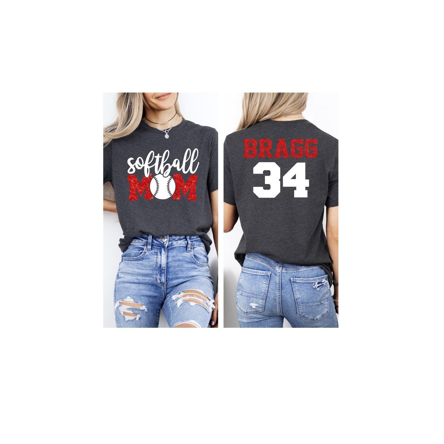 Glitter Custom Softball Mom Shirt | Personalized Softball Tees