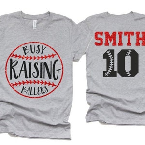 Glitter Busy Raising Ballers Baseball Shirt | Baseball Shirts | Custom Baseball Mom Shirts | Customize Colors
