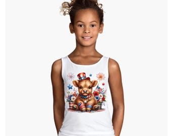 Patriotic Highland Cows Tank, 4th Of July Tank, DTF American Cow Tank, Baby Cow Tank