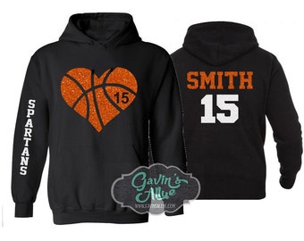 Glitter Basketball Hoodie | Basketball Heart | Basketball Hoodies | Basketball Mom Hoodies | Customize Team & Colors | Adult or Youth Sizes