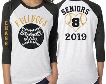 Glitter Senior Baseball Shirt | Senior Mom Shirt | Customize Team & Colors