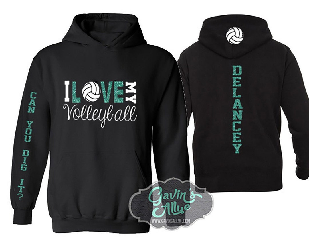 Glitter Volleyball Hoodie I Love My Volleyball Hoodies Volleyball Mom