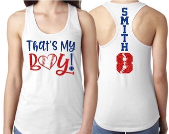 Glitter Baseball Mom Tank Top | That's My Boy | Baseball  Racerback Tank | Custom Baseball Tank Top | Customize name & number