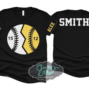 Camisas de béisbol y softbol con purpurina / Camisas para dos jugadores / Camisas de béisbol y softbol