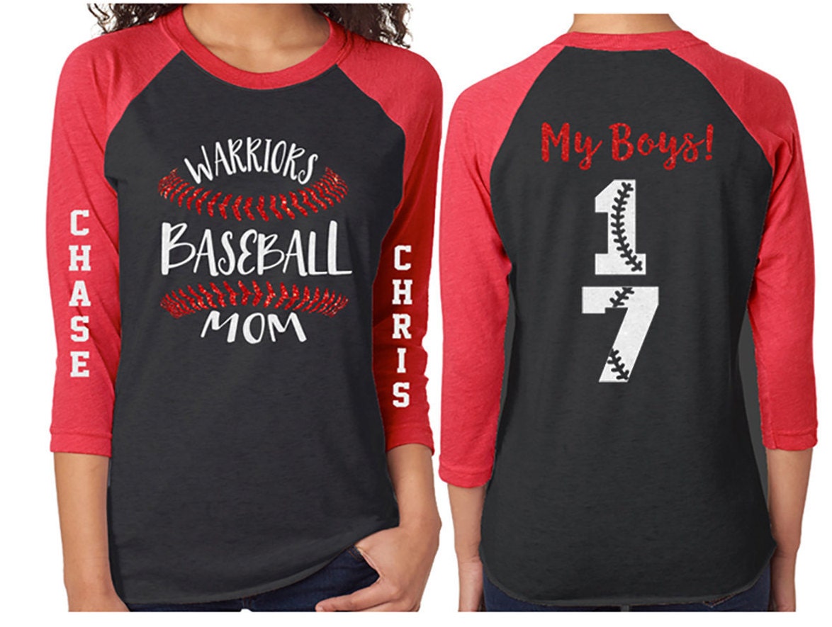 Glitter Baseball Laces Mom Shirt Two Numbers Two Names 3/4 