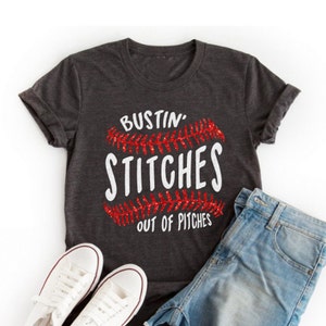 Glitter Baseball Shirt |Baseball Laces Shirt | Bustin' Stitches out of Pitches | Baseball T-Shirt | Bella Canvas TShirt  | Youth or Adult