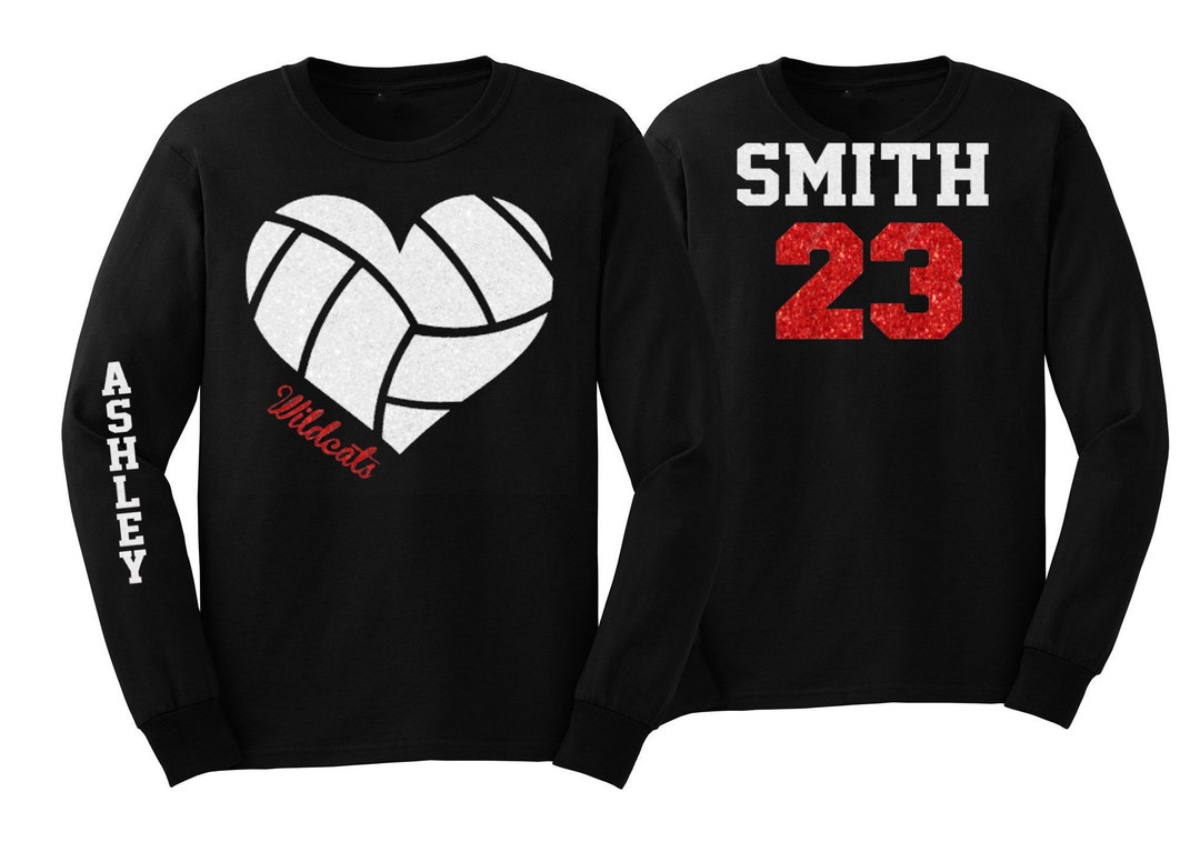 Glitter Volleyball Shirt Volleyball Heart Long Sleeve Volleyball Shirts