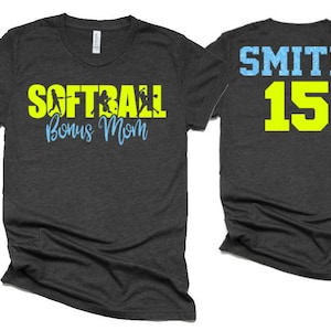 Glitter  Softball Bonus Mom Shirts | Softball Shirt | Bella Canvas Tshirt | Softball Spiritwear | Customize Your Colors