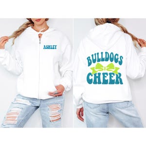 Glitter Cheer Zip Hoodie | Retro Cheer Hoodie | Cheer Jacket | Gift for Cheerleader | Customize  Team & Colors | Youth or Adult
