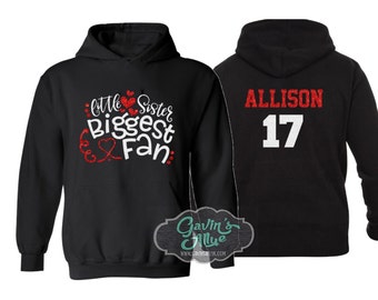 Glitter Hockey Little Sister Biggest Fan Hoodie | Hockey Bling | Hockey Hoodie | Hockey Spirit Wear | Customize Colors