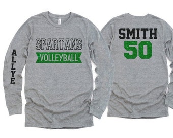 Glitter Volleyball Shirt | Volleyball Heart | Long Sleeve Volleyball Shirts | Custom Volleyball Shirts | Customize Team & Colors