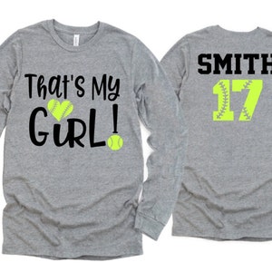 Glitter Softball Shirt | Softball Shirts | That's My Girl | Long Sleeve Tshirt | Customize Colors | Adult or Youth Sizes