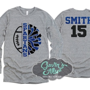 Football & Cheer Mom Shirt | Glitter Football and Cheer Long Sleeve Shirt | Customize Team and Colors