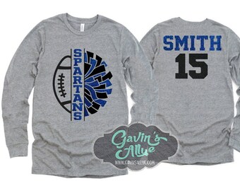 Football & Cheer Mom Shirt | Glitter Football and Cheer Long Sleeve Shirt | Customize Team and Colors
