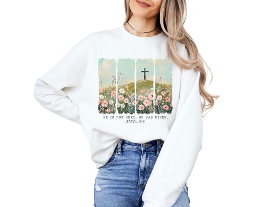 He is not here, he has risen shirt, easter shirt, Christian Shirt, Jesus Easter Shirt, Jesus Christ easter, Crewneck Sweatshirt