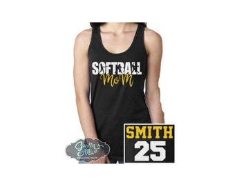 Mom tanktop glitter softbal | Softbaltanktop | Personaliseer je kleuren | Softbalbling | Gepersonaliseerde softbal