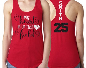 Baseball  Mom Tank Top | Glitter My Heart is on that Field Tank Top | Baseball Tank Top | Customize Team & Colors