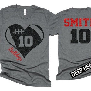 Glitter Football Shirt | Football Shirts | Football Heart Shirt | Football Spirit Wear | Bella Canvas T Shirt  | Football Bling | Customize