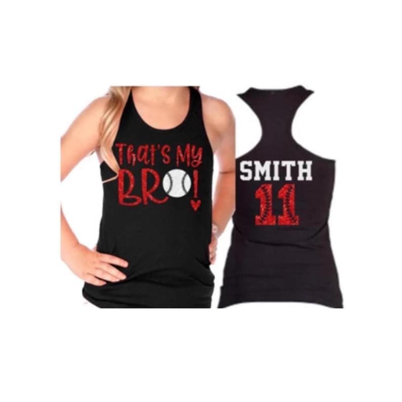 Glitter Baseball Sister TankTop | Custom Baseball Shirt | Baseball Jersey | That's My Bro! | Baseball Gift | Baseball Tees | Baseball Tshirt image 1