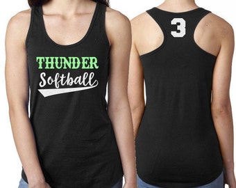 Mom tanktop glitter softbal| Custom softbal racerback tanktop | Softbalbling | Pas kleuren, aantal en teamnaam aan