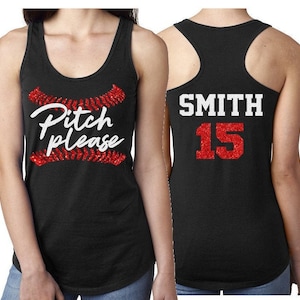 Glitter Pitch Please Baseball Mom Tank Top | Racerback Tank | Baseball Mom Tank Tops | Baseball Shirts | Customize Your Team & Colors
