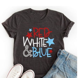 Glitter Rot, Weiß & Blau Shirt | 4. Juli Frauen Shirt | Glitzer 4. Juli Shirt | Bella Canvas 4. Juli T-Shirt