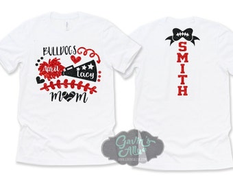 Glitter Cheer Mom Shirt |  Two names Cheer Mom Shirts | Bella Canvas Tshirt | Short Sleeve Shirt | Customize Team and Colors