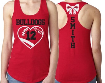 Glitter Football Heart Mom Tank Tops | Football Tank Tops |  Football Shirts | Football Heart Racerback Tank Top | Customize