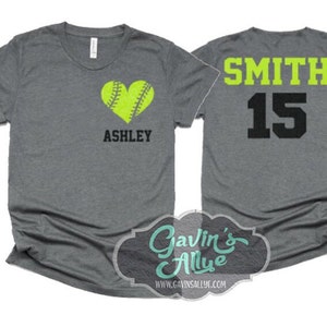 Glitter Softball shirt | Softball Heart | personalized | Softball Tshirt |  Softball tee | Customize Youth or Adult