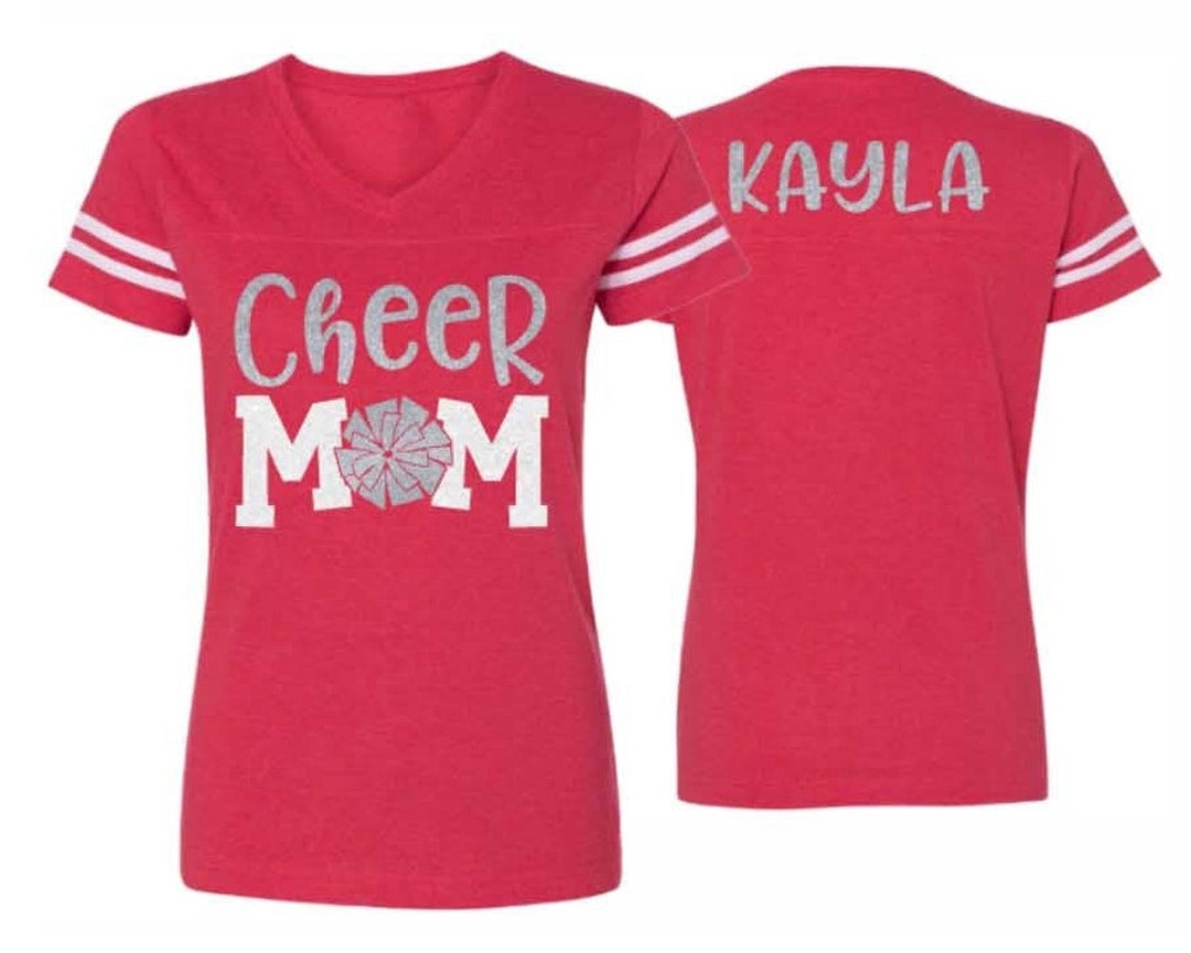 Glitter Cheer Mom Shirt Cheer Mom Vneck Short Sleeve Shirt Cheer Bling
